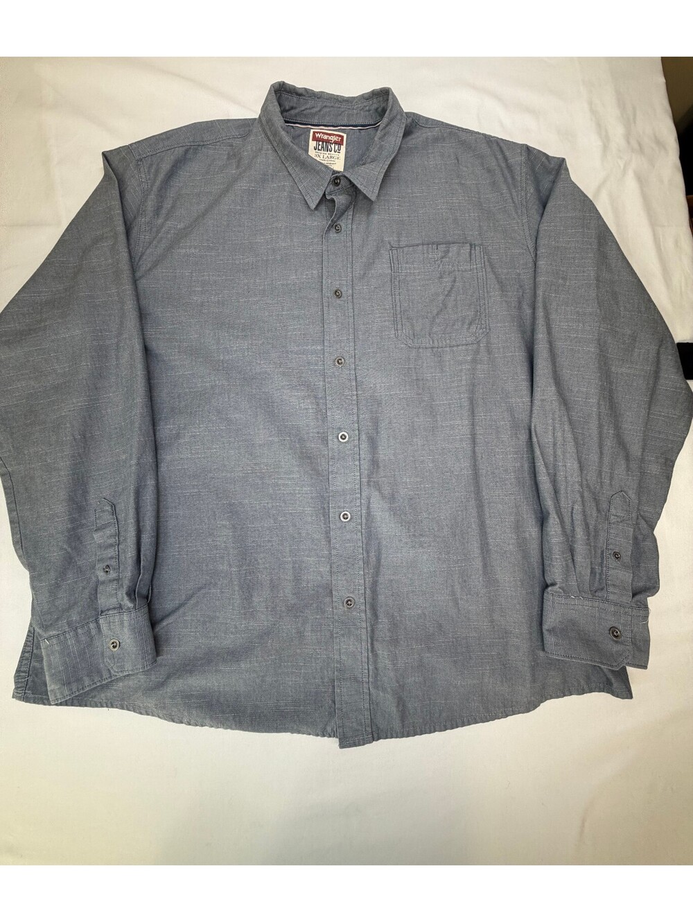 Wrangler Men's Dress Shirt Long Sleeve Button-Up Pocket Solid Size 3XL Grey
